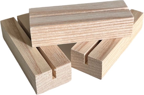 Kaarthouder blokje van hout [Set van 3 stuks] - Fotohouder - Blank - 8,5 cm