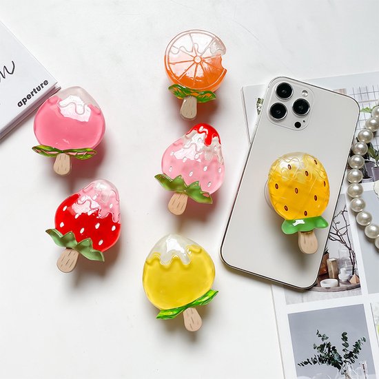 Telefoonringhouder - universele telefoongreep - handhouder Creatief Cartoon Fruit Mobiele telefoon houder - Telefoongrip - Telefoonbutton - telefoongreep - Telefoongrip - en telefoonstandaard voor telefoons en tablets - Uitklapbaar - ijslolly oranje