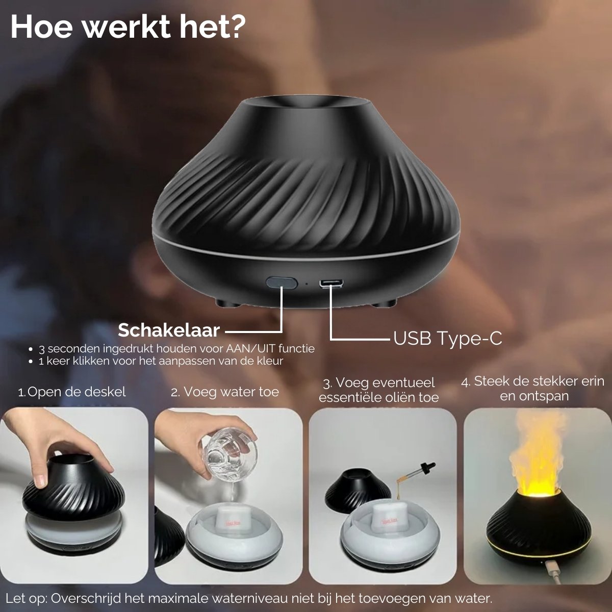 Boncy® Bonfire Aroma Diffuser – Luchtbevochtiger Aromadiffusers met 4 Licht-opties – Geurverspreider Vernevelaar – Aromatherapie Aromadiffusers - etherische olie Verdamper Verstuiver — cadeau in Wonen & Interieur - foto 8