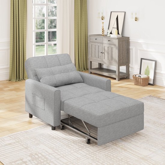 Bealife AR22 Slaapbank 1 Persoons- 3-In-1 Bank met Slaapfunctie – Verstelbare Bedbank – Woonkamer Slaapkamer Logeerkamer -Sofa met Armleuningen voor -191x68x44cm -Licht Grijs
