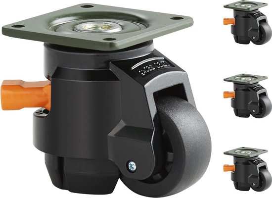 VEVOR Nivelleringswielen, set van 4, 326 kg totale belastbaarheid, diameter 7,6 cm, zware 360 graden draaibare zwenkwielen, verstelbare wielen met poten voor werkbank, machine, apparatuur, meubels