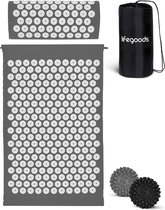 LifeGoods Acupressuur Mat met Kussen - Shakti mat - Spijkermat Incl. 2x Triggerpoint Bal - 60x40x2cm - Grijs/Wit
