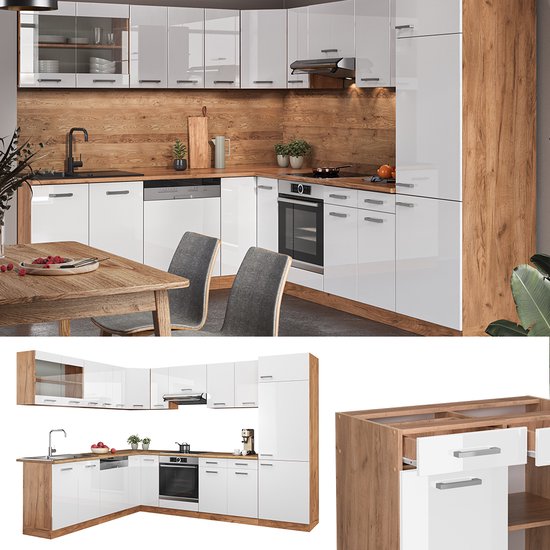 Cuisine en angle Fame-Line, 227 x 287 cm , PT Anthracite, Chêne doré/ anthracite, Vicco - Maison