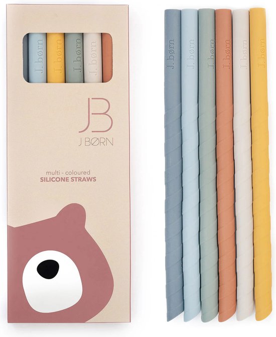 J.Børn Siliconen Rietjes Recht (6 stuks - 22 cm lang) - Herbruikbaar & BPA-vrij - Blauw Mix - Ideaal voor Smoothies - Vaatwasserbestendig