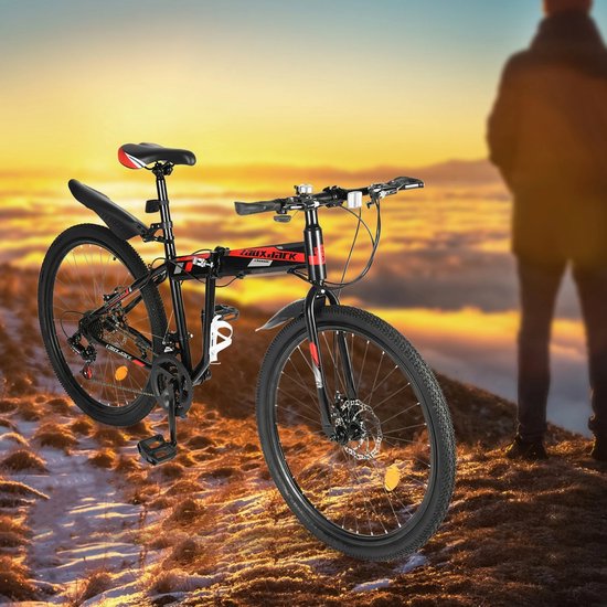 Gran Vida® - Mountainbike - Opvouwbaar - 26" - 21 Snelheden - Zwart/Rood - Koolstofstaal — afbeelding 5