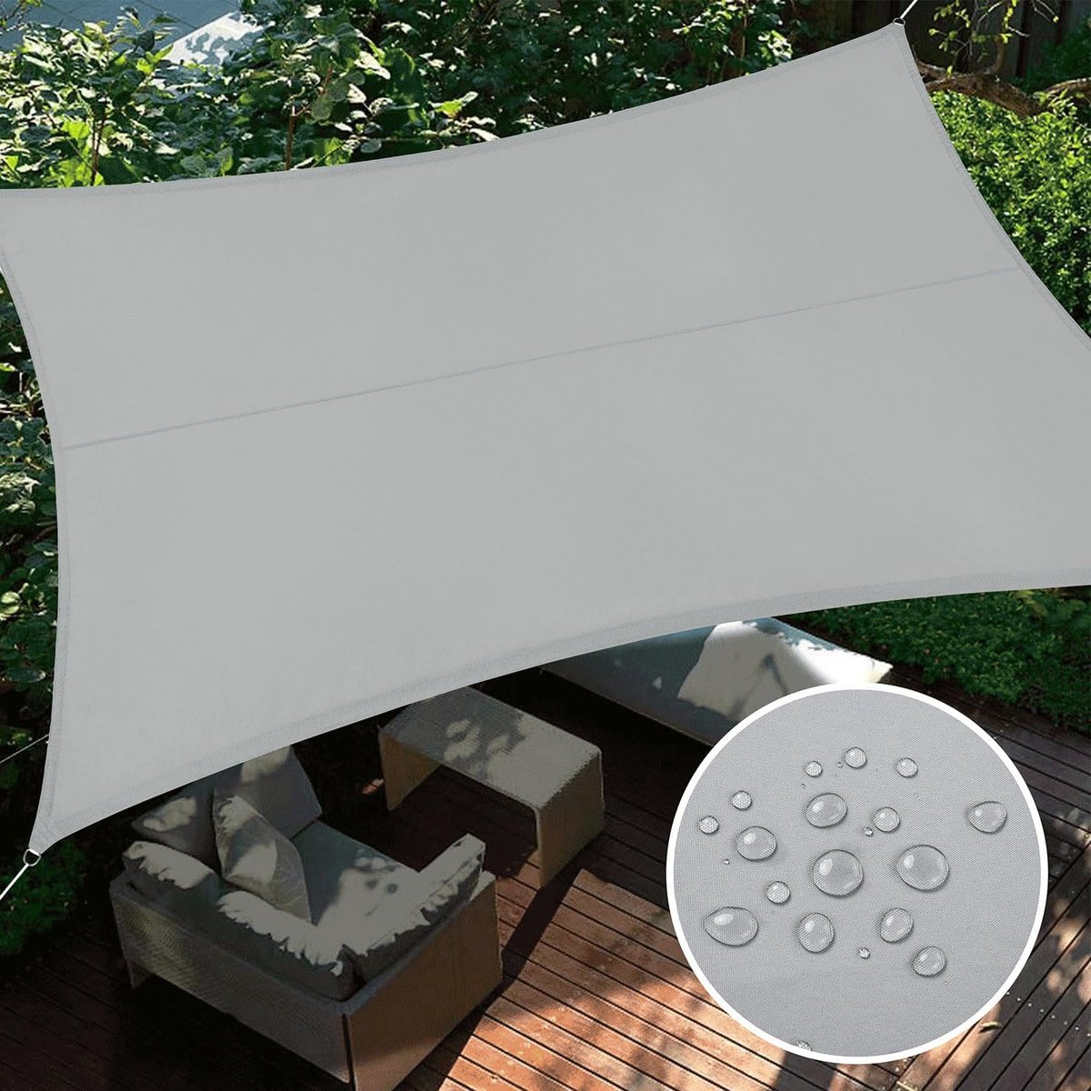 Zonnezeil, 3 x 4 m, zonwering, waterdicht, windscherm, zonnezeil, uv- bescherming, 99% zonnezeil met oogjes, snelle warmteafvoer, hoge trekkrachten, machinewas, voor balkon, terras en tuin