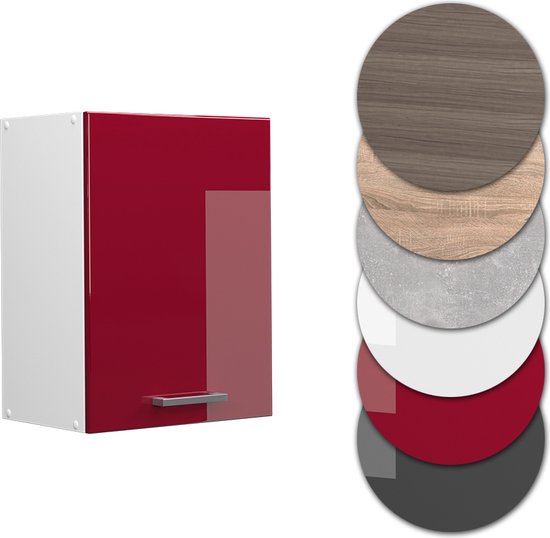 Vicco Armoire suspendue universelle R- Line, Rouge bordeaux brillant/ Wit, 45 cm avec porte