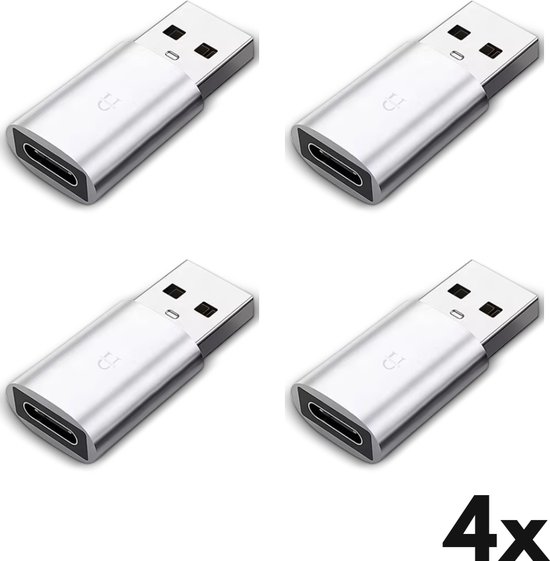 Ustratics® USB C naar USB Adapter - USB-C naar USB convertor - opzetstuk - USB 3.1 to USB C HUB - pc - laptop - USB C naar USB A female - telefoon - adapter - Grijs - 4 stuks