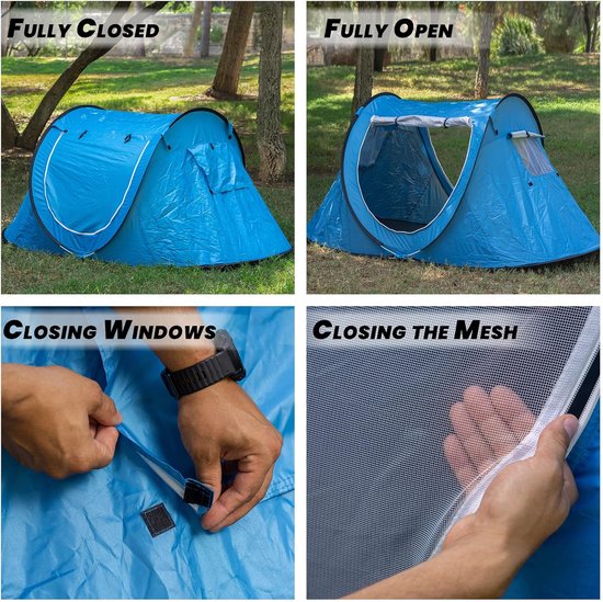 Campingtent - Automatische Pop-up - 2 Personen - UV Bestendig - Waterdicht - Winddicht - Inclusief Draagtas van Merkloos — afbeelding 4