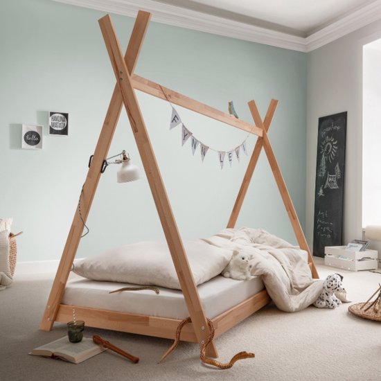 en.casa] Kinderbed Vimpeli tipi met matras bamboe 90x200 cm