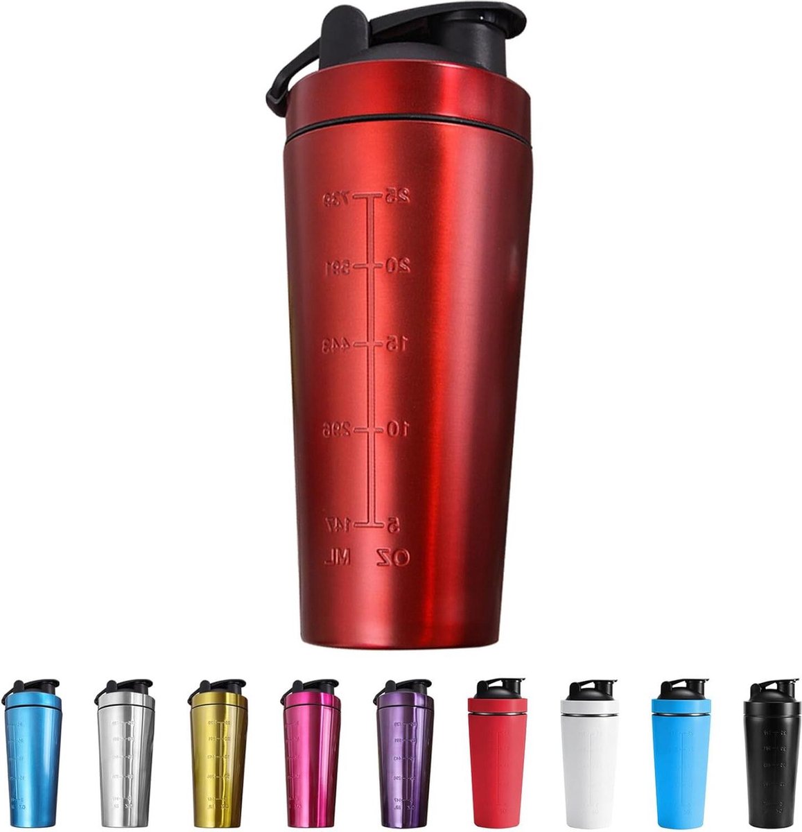 Goedkoopste Eiwitshaker roestvrij staal 739 ml rood glanzend - proteïneshaker BPA-vrij - lekvrij - fitness yoga - sporten