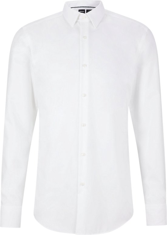 BOSS Hank-s slim fit overhemd - structuur - wit - Strijkvriendelijk - Boordmaat: 39