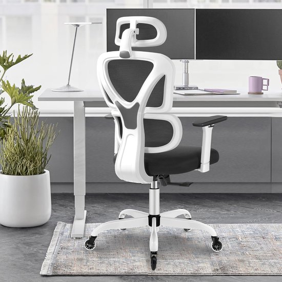 KERDOM bureaustoel, ergonomische bureaustoel, directiestoel met 3D verstelbare armleuning, huidvriendelijke mesh hoge rugleuning, bureaustoel kan tot 150 kg dragen 330LB