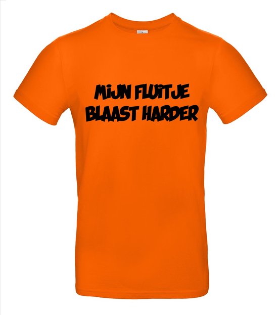 Mijn fluitje blaast harder T-shirt - 100% Katoen - Maat L - Classic Fit - Oranje