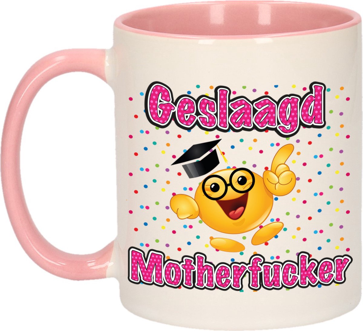 Bellatio Decorations Geslaagd cadeau mok - roze - Geslaagd Motherfucker - Ca. 300 ml