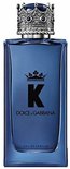Dolce & Gabbana K Eau de Parfum spray, met een koningskroon dop en een blauwe fles met 'K' logo.