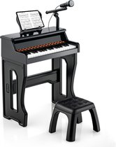 Costway 37 Toetsen Elektronisch Kinderpiano - Kinderpiano met kruk, Microfoon en Bladmuziekstandaard - Piano voor kinderen vanaf 3 jaar- 41 x 22,5 x 49 cm Zwart