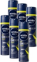 NIVEA MEN Deep Sport Deodorant Spray - Anti-Transpirant Deo - 6 x 150ml - Voordeelverpakking