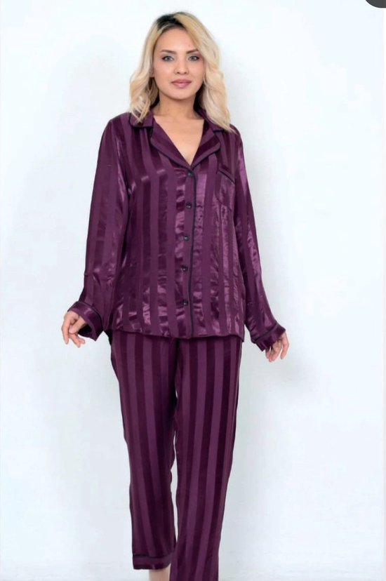 Dames 2- Delige -Pyjama- Luxe Pyjamaset- Nachtkleding- Homewear -Paars Maat L