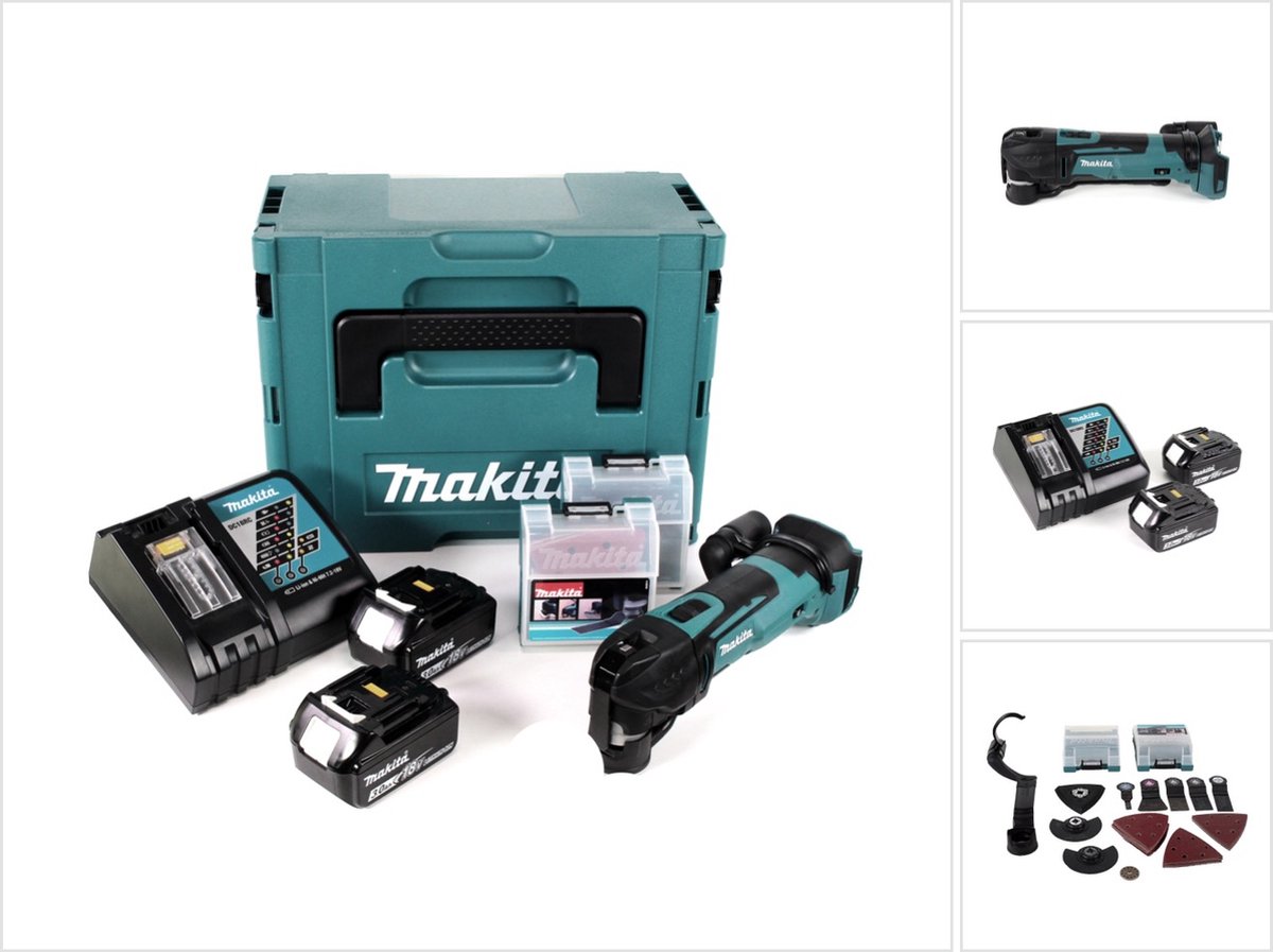 Makita DTM 51 RFJX2 snoerloos multifunctioneel gereedschap 18 V + 2x accu 3.0 Ah + lader + 39-delige accessoireset + Makpac