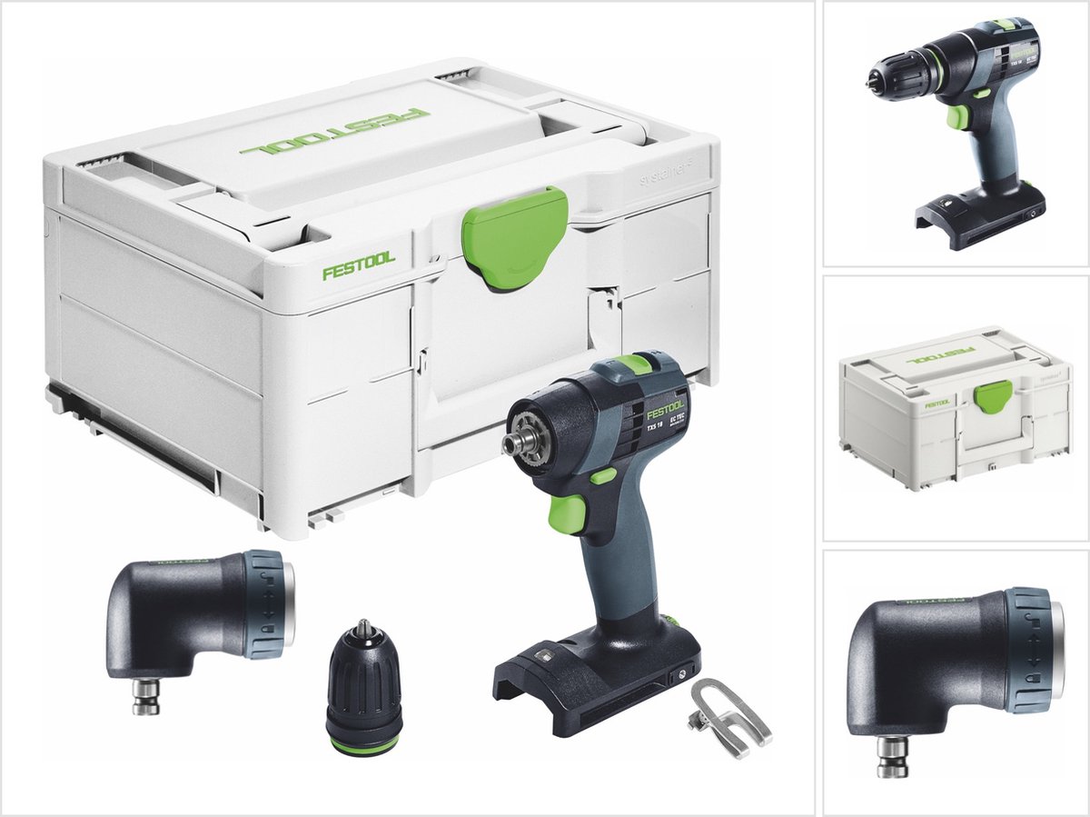 Festool TXS 18-Basic accuboormachine 18 V 40 Nm borstelloos + haakse opzetstuk + Systainer - zonder accu, zonder oplader