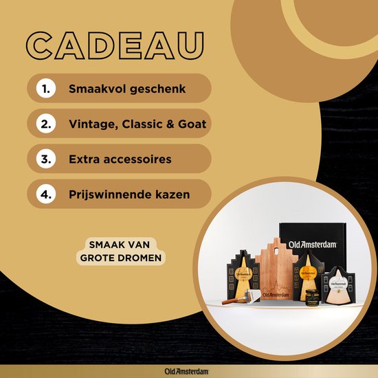 Old Amsterdam Party Package – Kaaspakket met 3 Kazen, Borrelplank & Kaasschaaf – Borrelpakket – Cadeaupakket