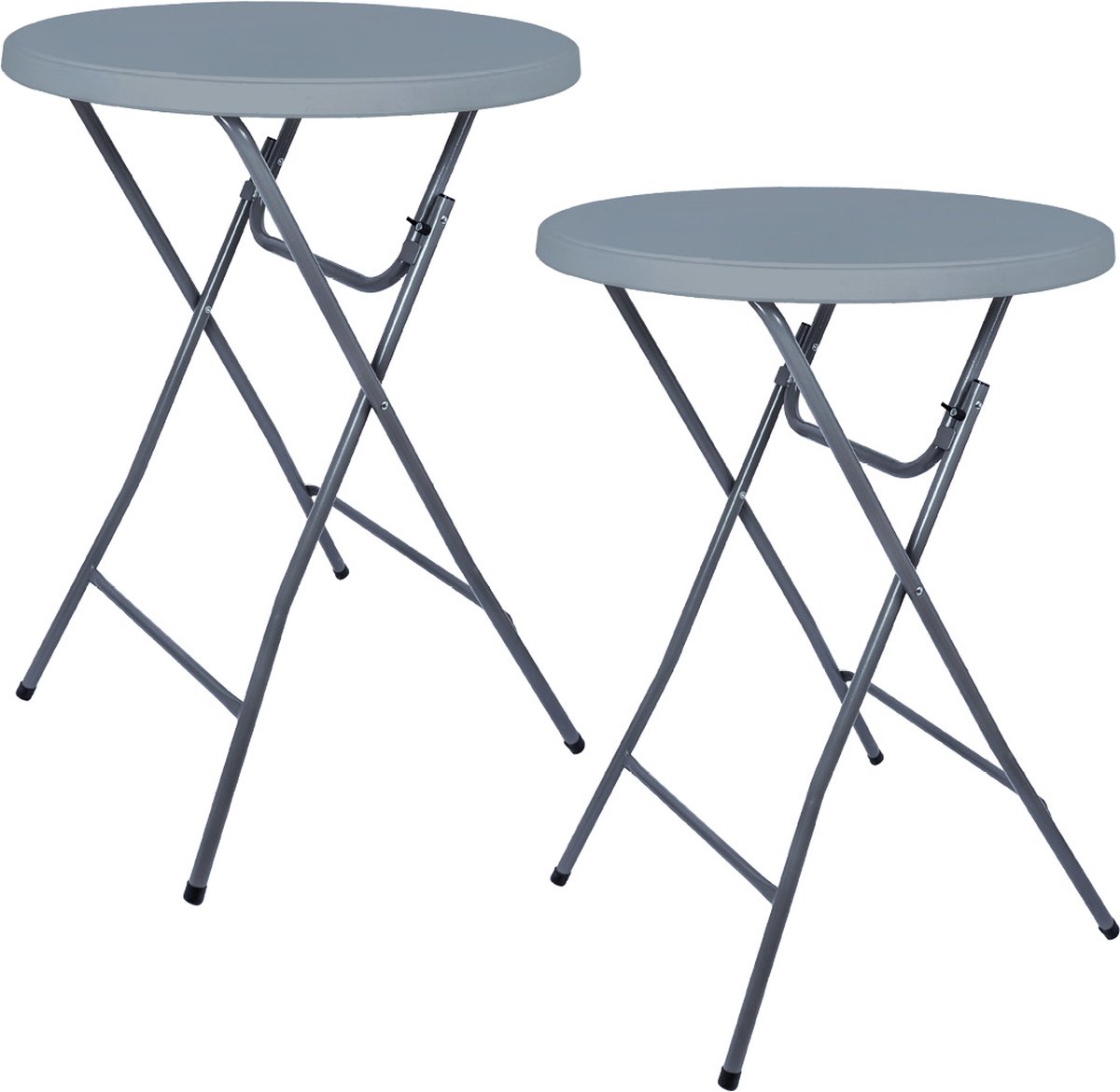 Brasq Statafel Grijs - ø80 x 110 cm - Set van 2 - staantafel - partytafel - Bartafel - voor binnen en buiten - Vouwtafel - Inklapbaar - kunststof en metaal 2 statafels Grijs