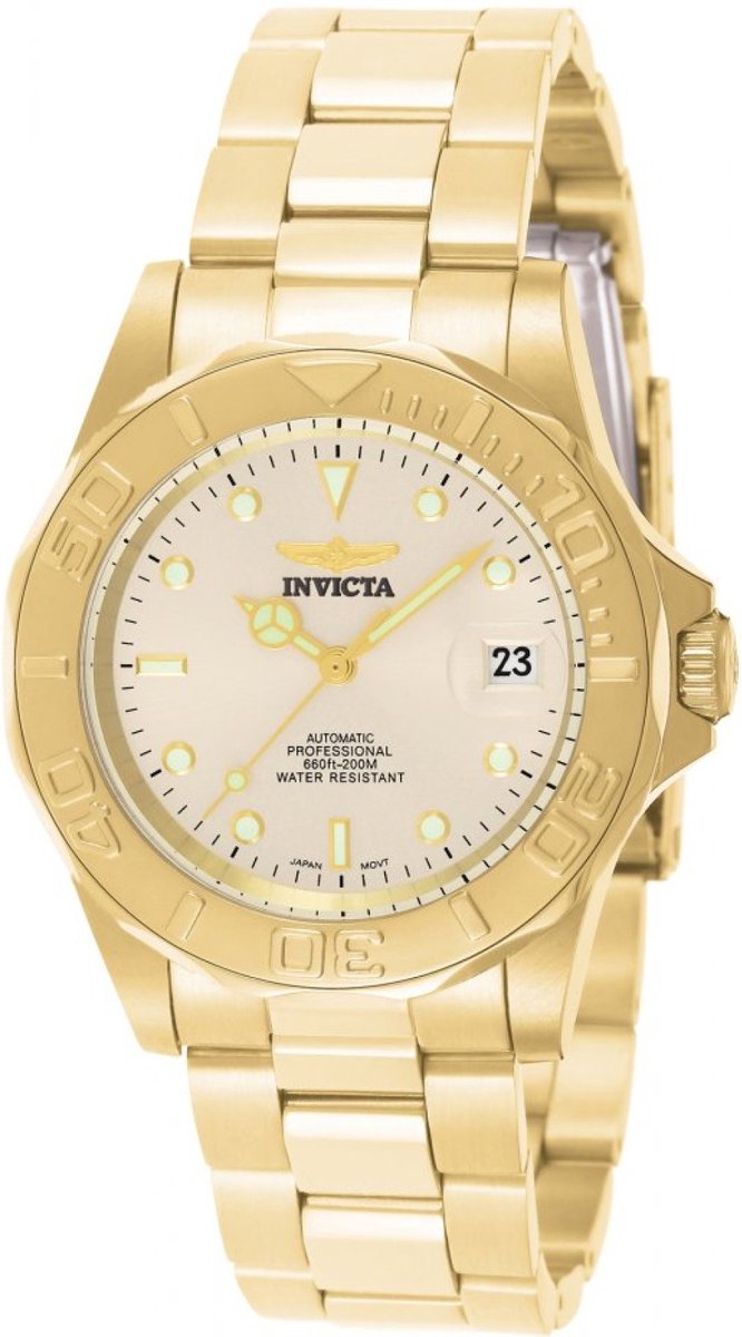 Invicta Pro Diver 9010 Horloge - Waterdicht - Analoog - Automatisch Uurwerk - Roestvrij Staal met champagne Wijzerplaat - 40mm
