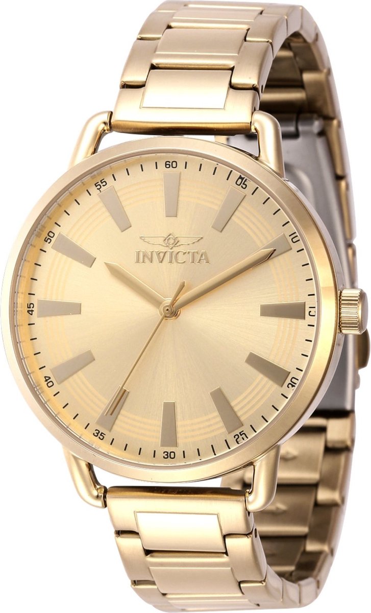 Invicta Wildflower 46332 Dames Horloge - Waterdicht - Analoog - Quartz Uurwerk - Roestvrij Staal met gouden Wijzerplaat - 38mm