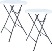 BRASQ Statafel Wit/Grijs Set van 2 ø80 x 110 cm - Bartafel - Vouwtafel - Inklapbaar - voor binnen en buiten