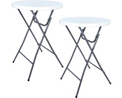 BRASQ Statafel Wit/Grijs Set van 2 ø80 x 110 cm - Bartafel - Vouwtafel - Inklapbaar - voor binnen en buiten