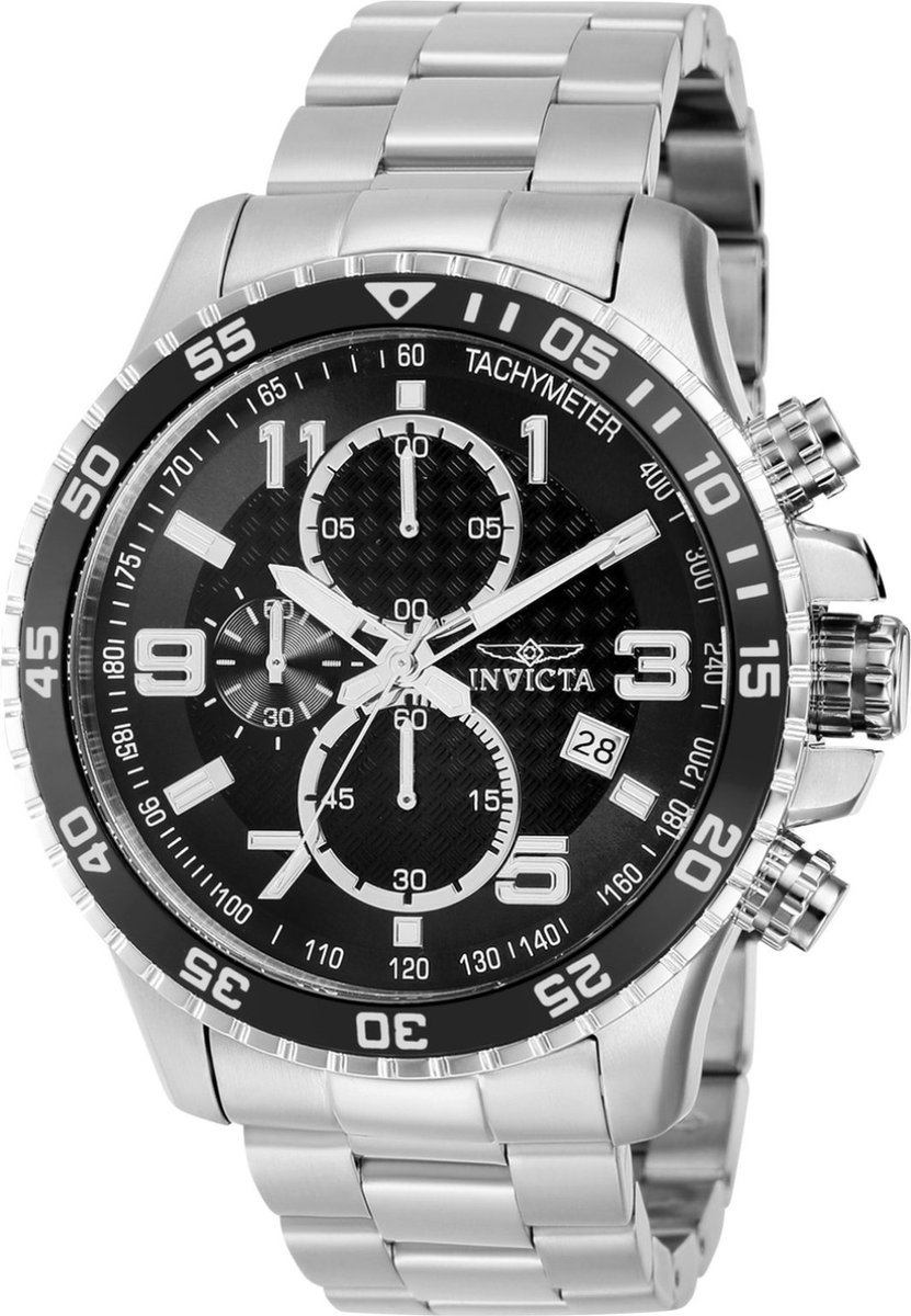 Invicta Specialty 37146 Heren Horloge - Waterdicht - Analoog - Quartz Uurwerk - Roestvrij Staal met zwarte Wijzerplaat - 45mm