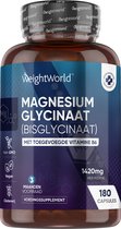Magnesium Bisglycinaat capsules - 1440mg - 180 capsules voor 3 maanden voorraad - Magnesium Bisglycinaat is beter opneembaar dan Magnesium Citraat - Verrijkt met Vitamine B6 - Vegan Magnesium Glycinaat supplement - van WeightWorld