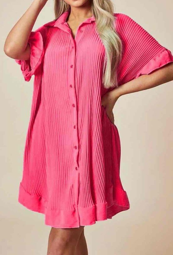 Estee Brown MIDI SHIRT Spring 2024 DRESS WVN-Fuchsia- Dames Jurk - Maat L