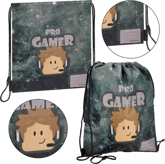 Foto: Grijze schoenentas school schoudertas blox pro gamer 39x33 cm starpak