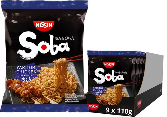 Nissin Soba Bag Yakitori Chicken Noodles - Wok Style Instant Noedels - 9 stuks