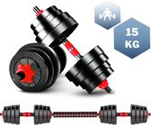 SOUTHWALL Dumbbells set Verstelbaar met halterstang tot 15kg – Halterset – Verstelbare Halterset – Fitness Stang – Fitness Gewichten Set – Professionele 2-in-1 Dumbbellset – Gebruiksvriendelijk – Multifunctioneel – Dumbell set 15 kg – Rood