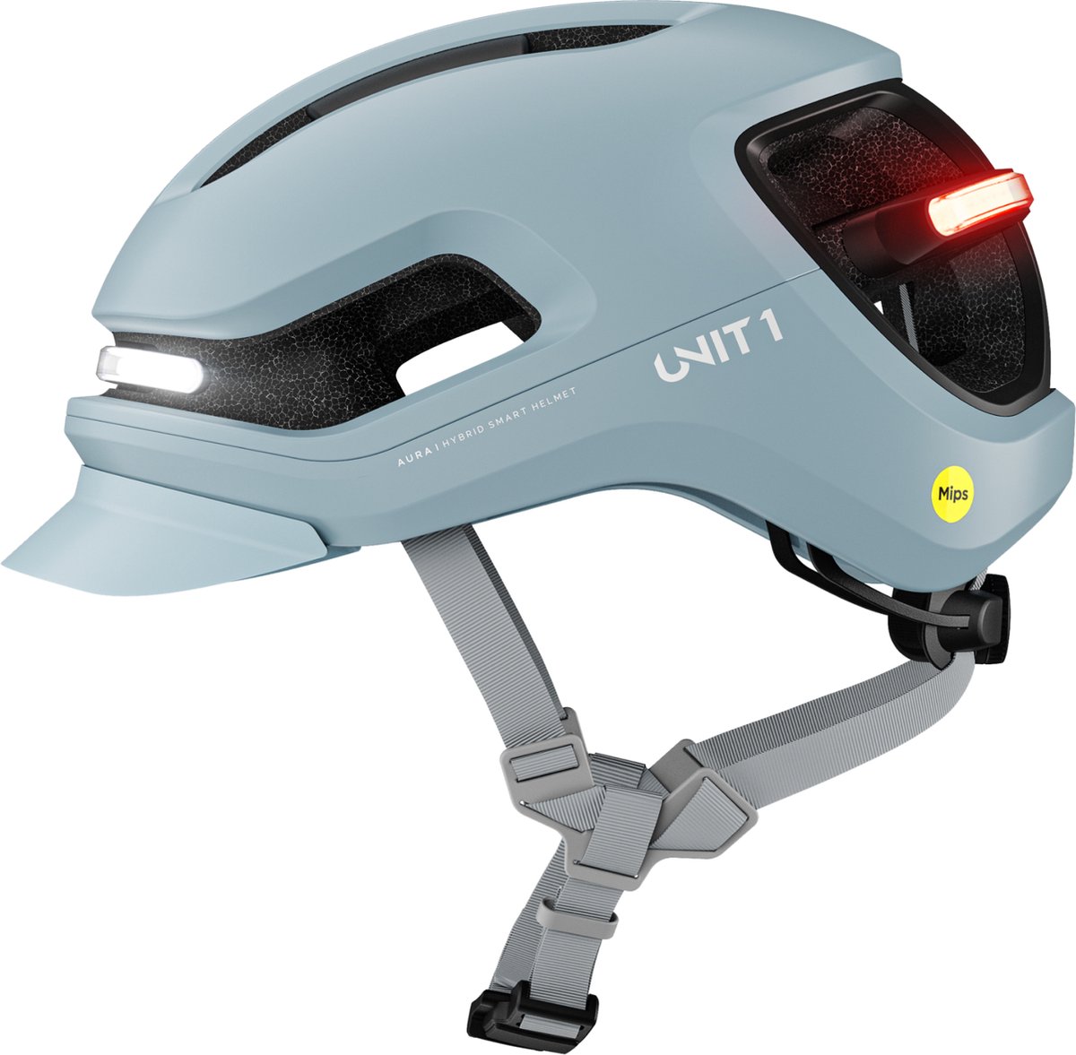 Unit 1 - AURAMIPSMSTINGRAYV1 - MIPS Fietshelm met slimme functies - grijs - maat M incl. afstandsbediening voor knipperlichten