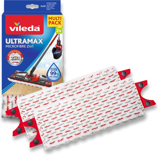 Foto: Ultramax vileda vervanging set van 2 geschikt voor alle platte mopsystemen van vileda voor alle vloertypes