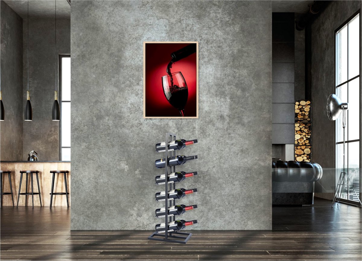 Lendo Online Wijnrek voor 12 flessen 31x21x84cm (LxBxH) Wijnkast - Wijnfleshouder - Wijnopslag met kurkentrekker Zwart Poedercoating Metaal Staal Flessenrek Industriële stijl – foto 5