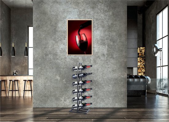 Lendo Online Casier à Vin En Acier Noir 45x20x160cm (64 Bouteilles) - Porte-Bouteille Avec Tire-Bouchon Inclus