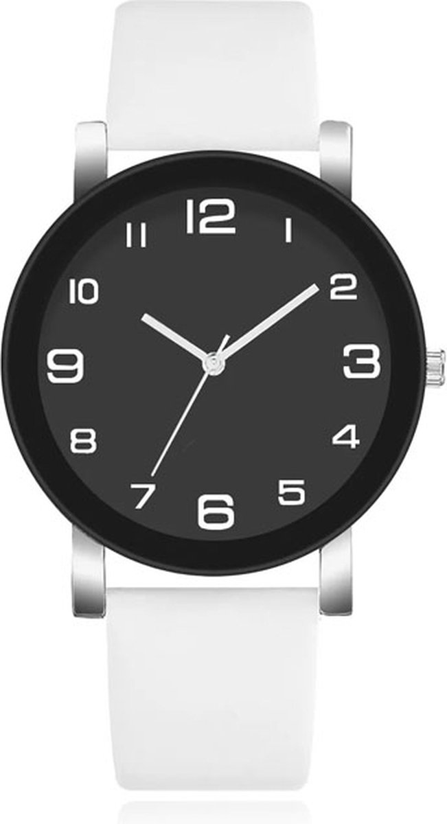 Minimalistisch Herenhorloge met Hoog Contrast en Zwarte Lederen Band