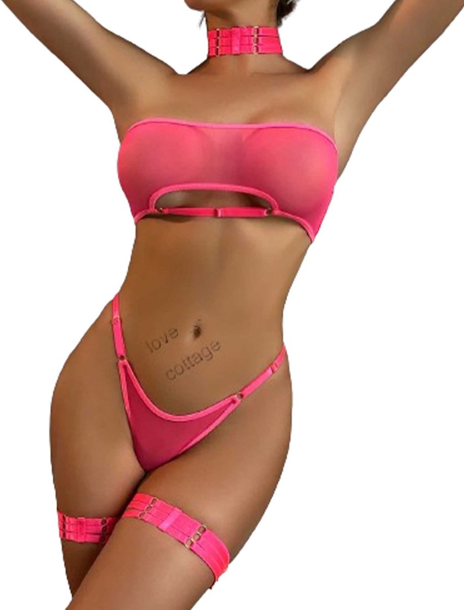 Goedkoopste Transparante verleidelijke lingerie set - 5-delig - Erotisch - Zeer sexy - Polyester