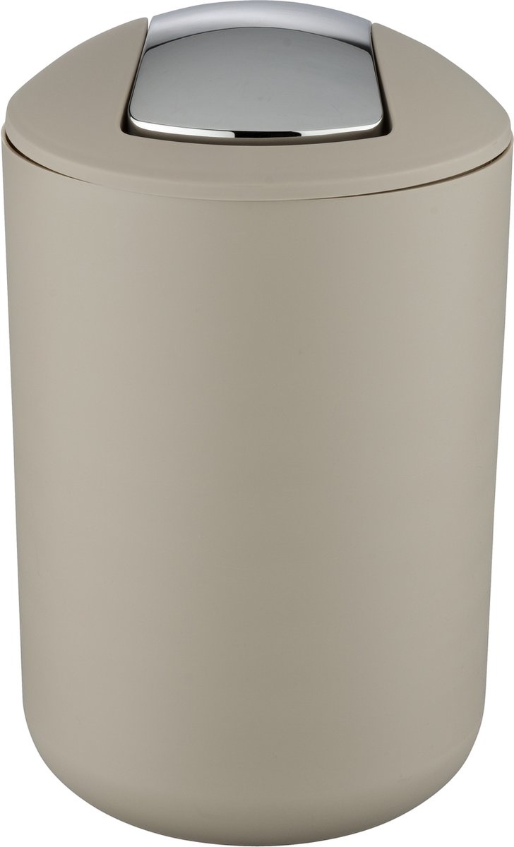 WENKO Afvalemmer Brasil L 6,5 liter kunststof taupe met swingdeksel - Prullenbak - Vuilbak - Afvalbak