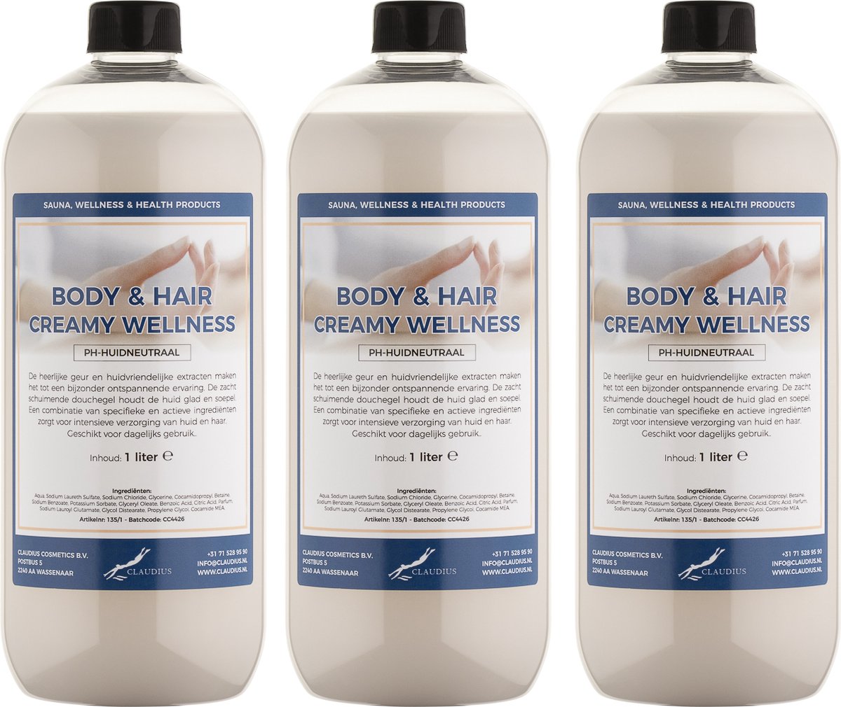 Goedkoopste Body & Hair Creamy Wellness 1 liter - set van 3 stuks - 2 in 1 voor lichaam en haar.