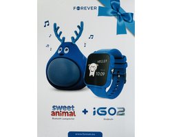 Forever iGO2 JW-150 Kinderhorloge blauw smartwatch voor Smartphone iOS + Android horloge met touchscreen IP68 + Bluetooth Luidspreker sweet animal Geschenkset