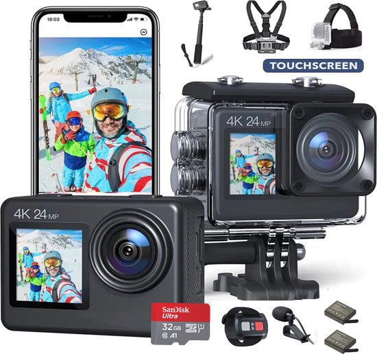 JC's - Vlog camera - Touchscreen - Inclusief 32GB SD kaart - Borstband - Selfie stick - Hoofdband - Afstandbediening - Externe microfoon - EIS Stabilisatie - Vlog camera voor beginners