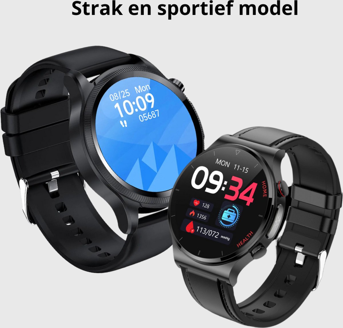 Afbeelding 3 van GlucoMeter - ECG Hartslagmeter - horloge - meter - Smartwatch - Zwart
