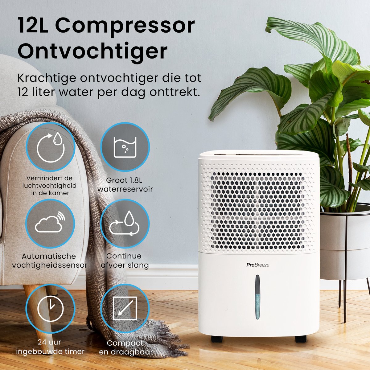 Pro Breeze 12L/dag Luchtontvochtiger thumbnail 5