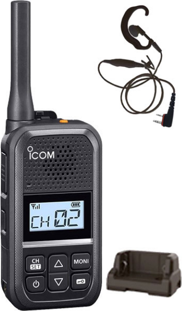 Icom IC-U20SR IP54 mini Portofoon met tafel lader en C-ring oortje ProEquip 29622